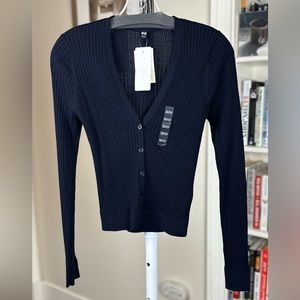 NWT Uniqlo Women Extra Fine Ribbed Short Cardigan, XS, navy blue
